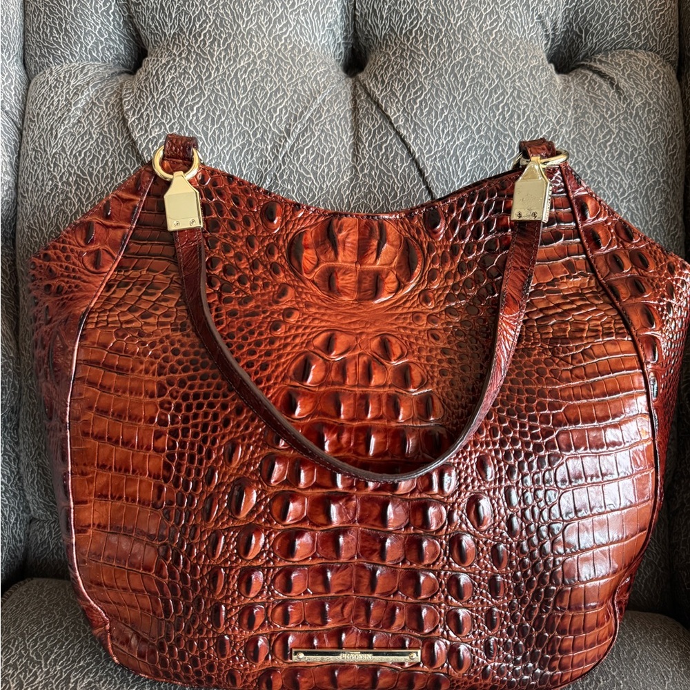 Brahmin Rich Brown Crocodile-Embossed Shoulder Bag